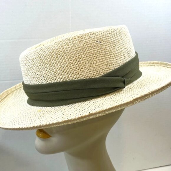 Natural Fiber Straw Fedora Casual Sun Hat w/Pleated Green Band - Picture 2 of 15